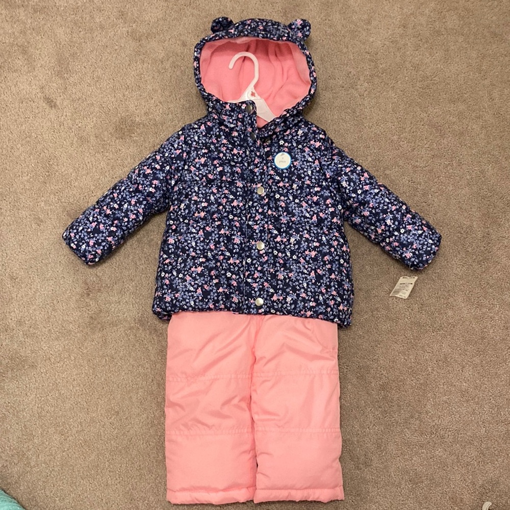 New with tags Carters girls size 18 months cost and snow bibs.